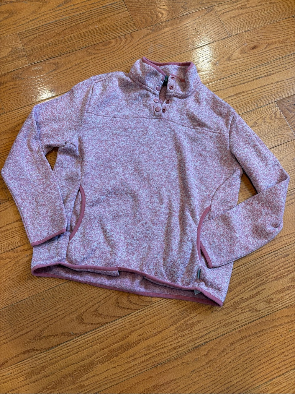 Eddie Bauer Large Pink Marled Fleece Snap Pullover Cozy Cabin Core Sweatshirt